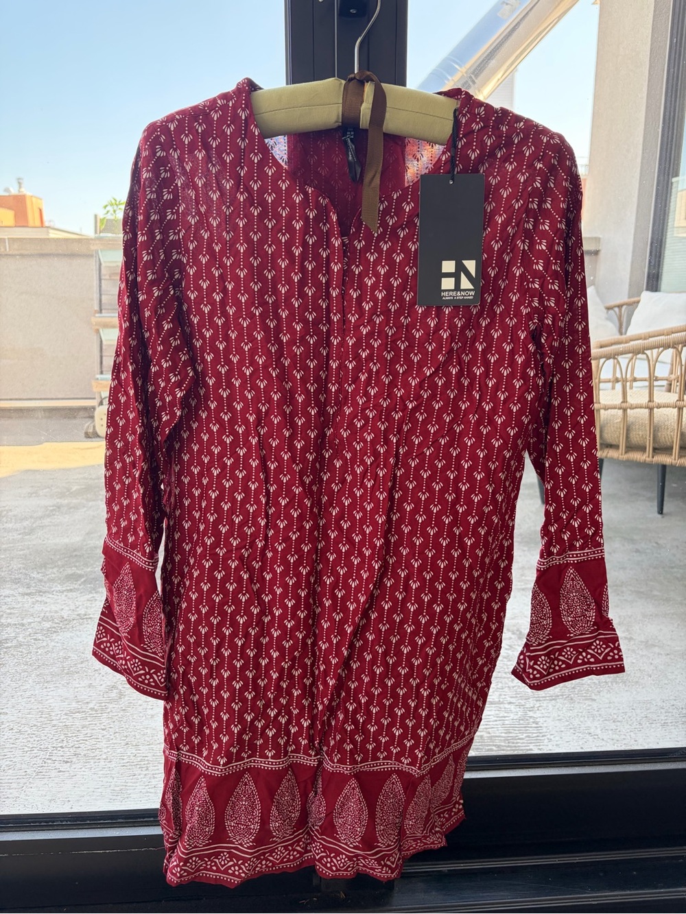 Red Printed Long Sleeve Tunic / Kurti from India NWT
